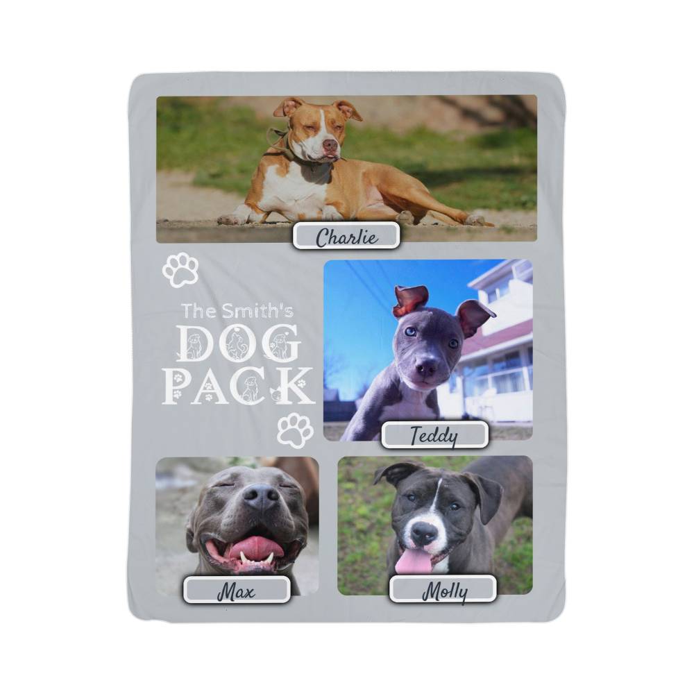 "Dog Pack" Personalized Photo Collage Sherpa Blanket - Multi-Dog Gift