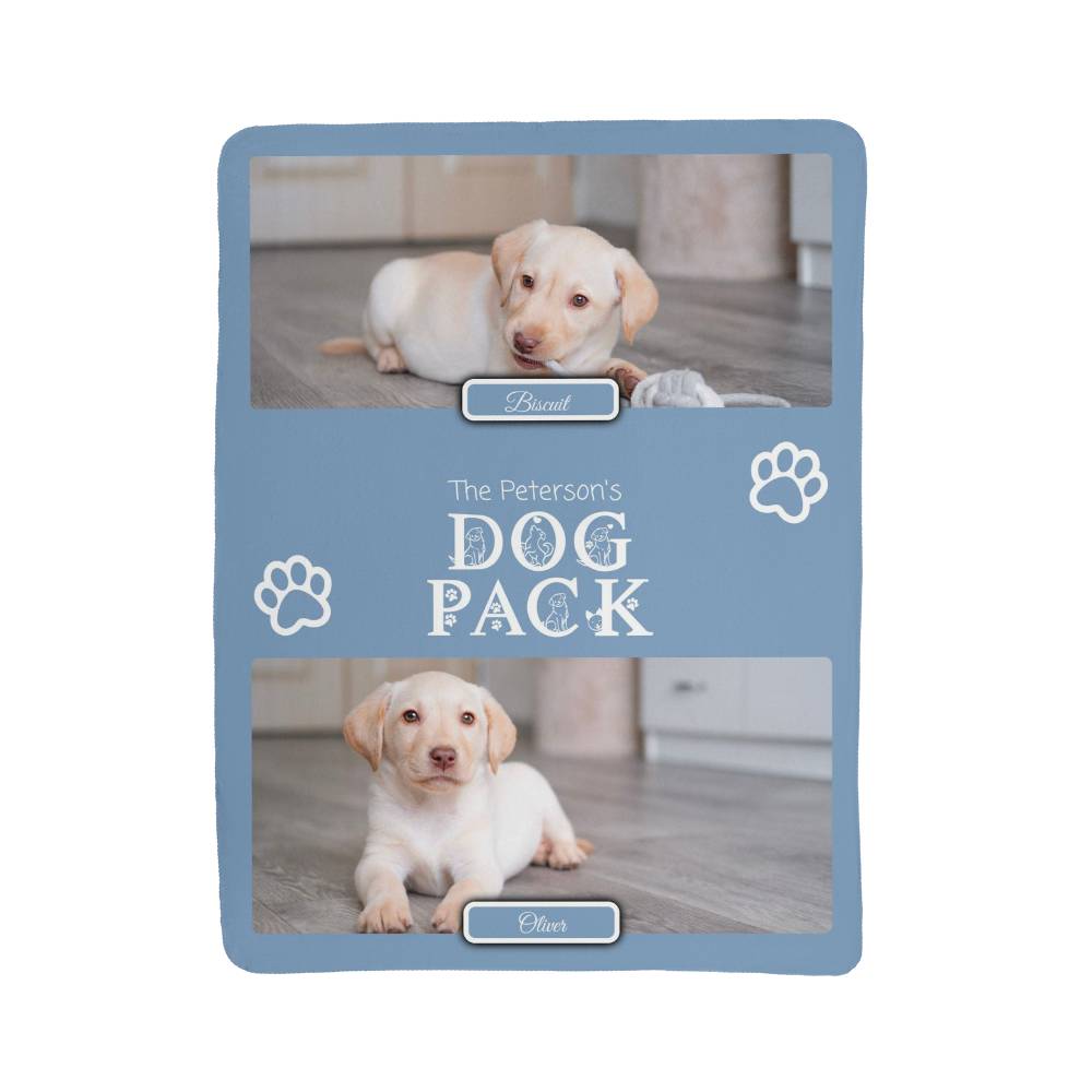 "Dog Pack" Personalized Photo Collage Sherpa Blanket - Multi-Dog Gift