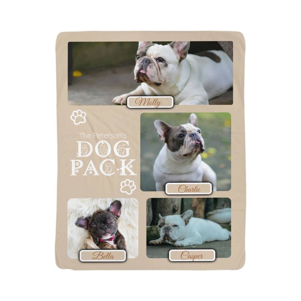"Dog Pack" Personalized Photo Collage Sherpa Blanket - Multi-Dog Gift