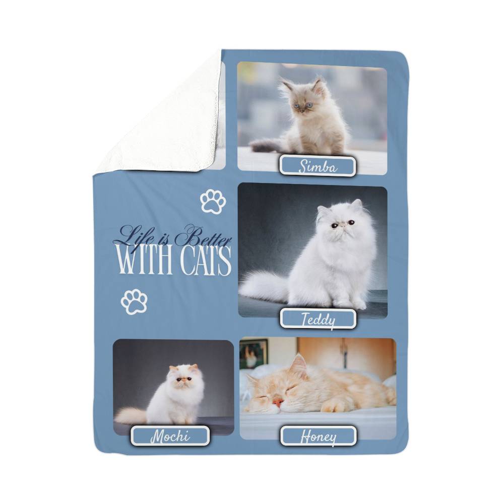 🐾  "Life is better with Cats" Personalized Photo Collage - sherpa blanket