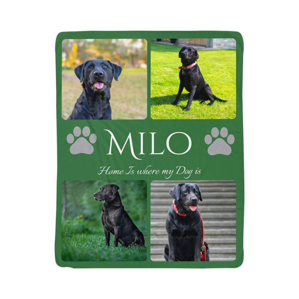 🐾 "Home is where my dog is" - Sherpa Blanket - Personalized name and photos