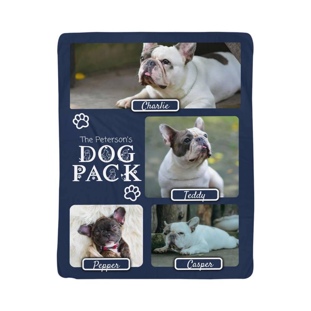 "Dog Pack" Personalized Photo Collage Sherpa Blanket - Multi-Dog Gift