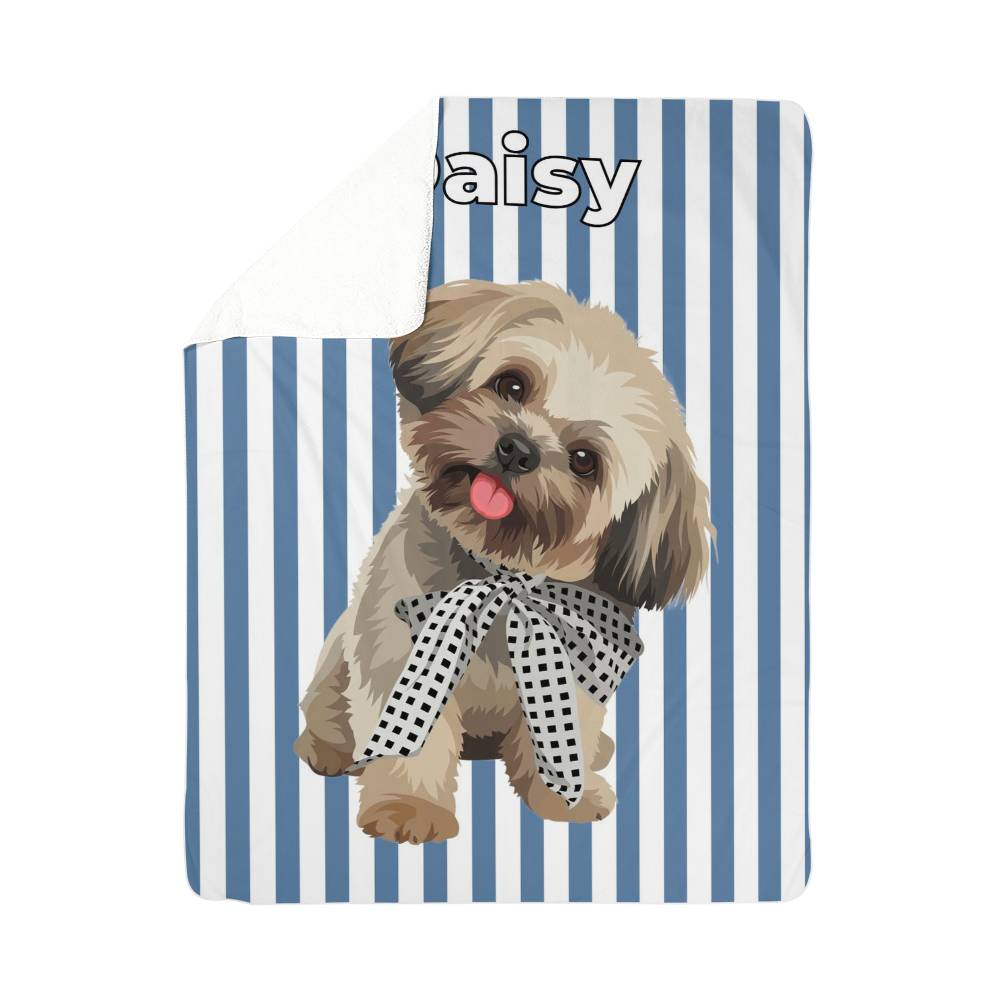 Custom AI Pet Portrait Sherpa Blanket with Striped Background - Personalized Dog Photo Blanket