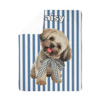 Custom AI Pet Portrait Sherpa Blanket with Striped Background - Personalized Dog Photo Blanket