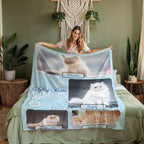 Personalized Multi-Cat Photo Blanket - Custom Cat Collage Fleece Blanket - 2-5 Cats Names & Photos