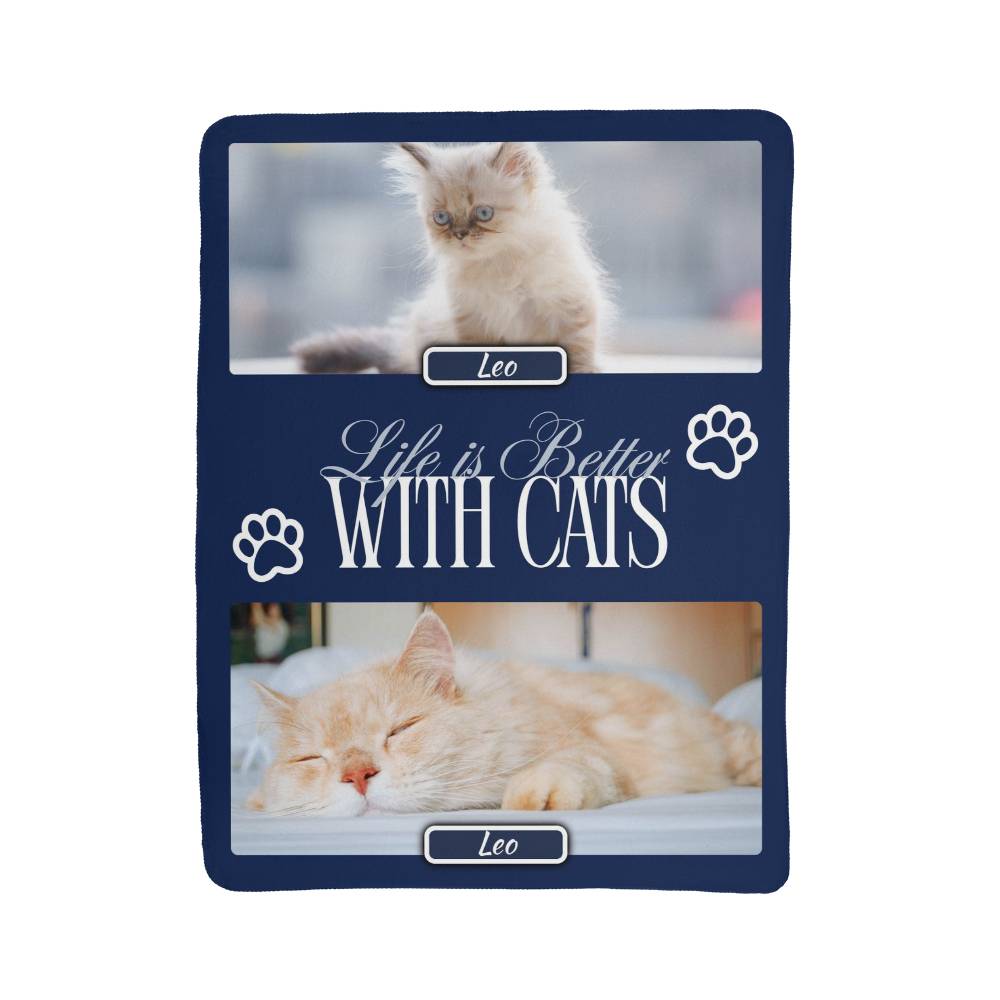 🐾  "Life is better with Cats" Personalized Photo Collage - sherpa blanket