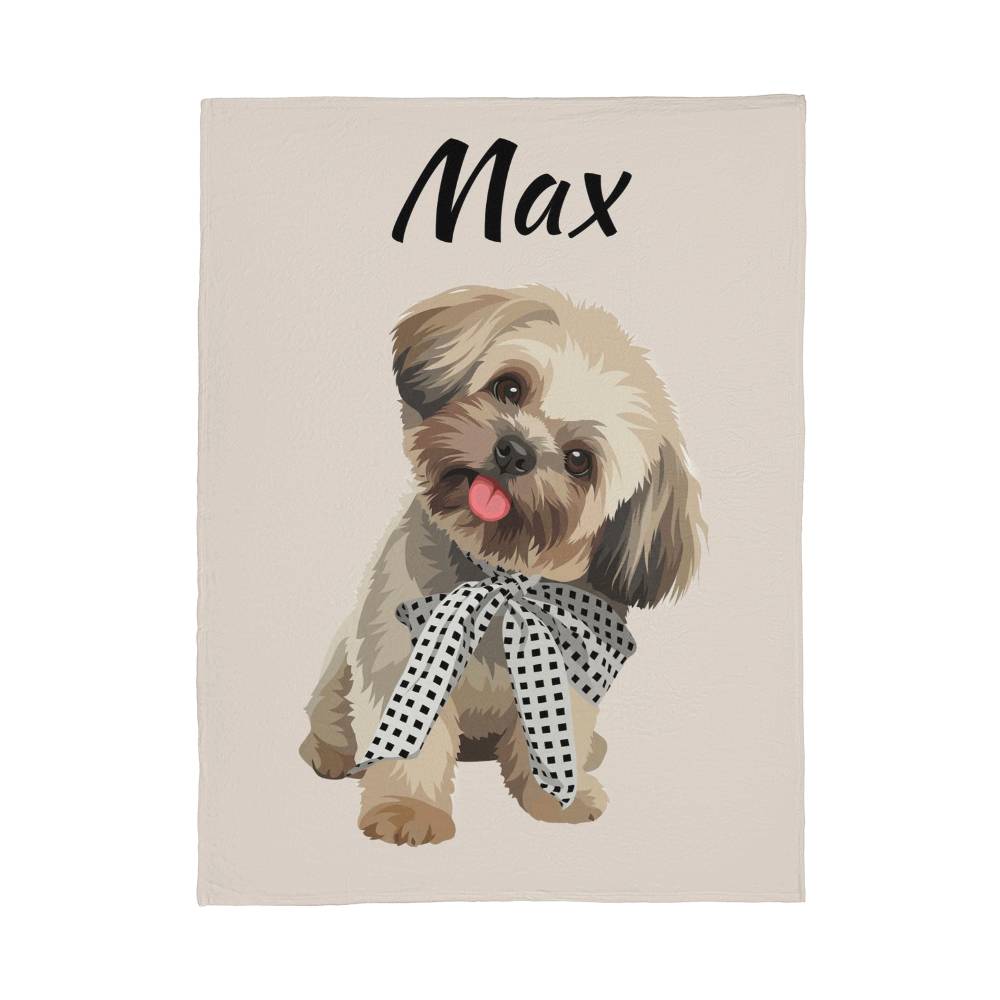 Custom AI Pet Portrait Fleece Blanket - Personalized Dog Photo Blanket