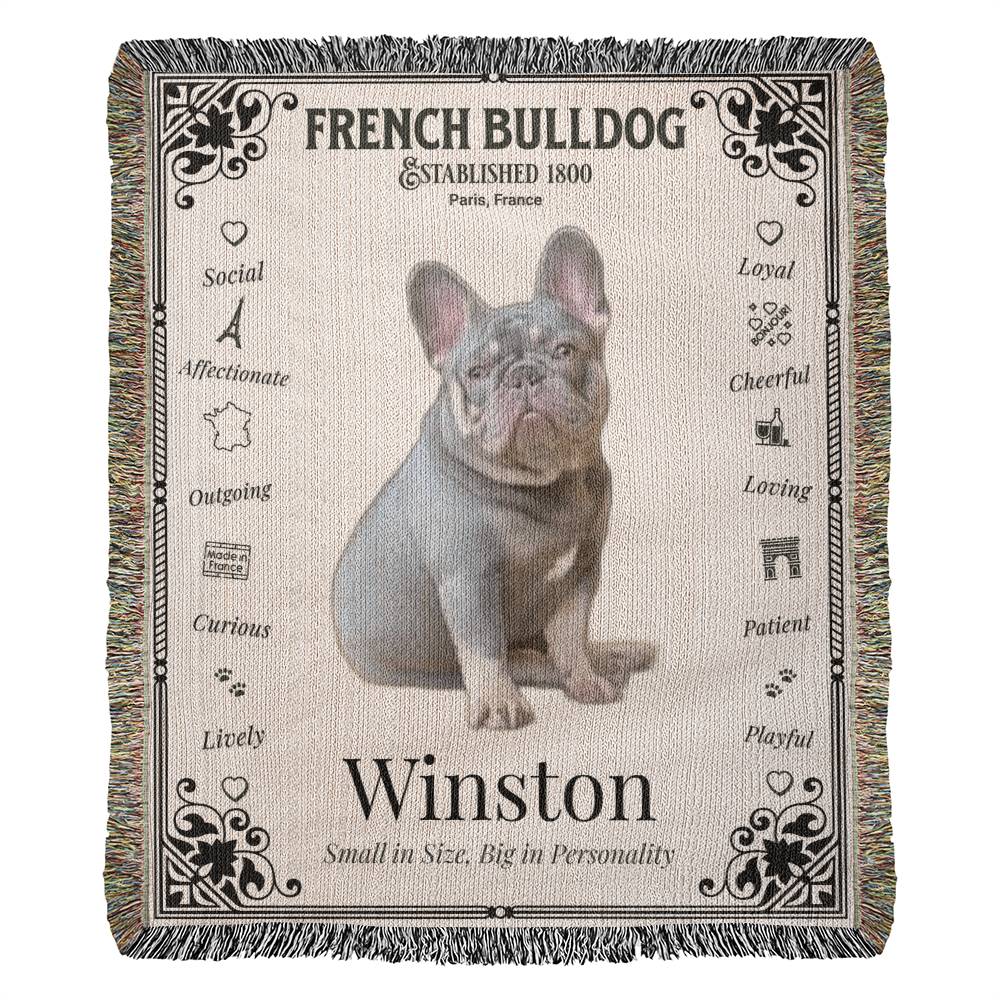 🐾 My Little Buddie Heirloom Woven Blanket – French Bulldog Edition - Art Deco