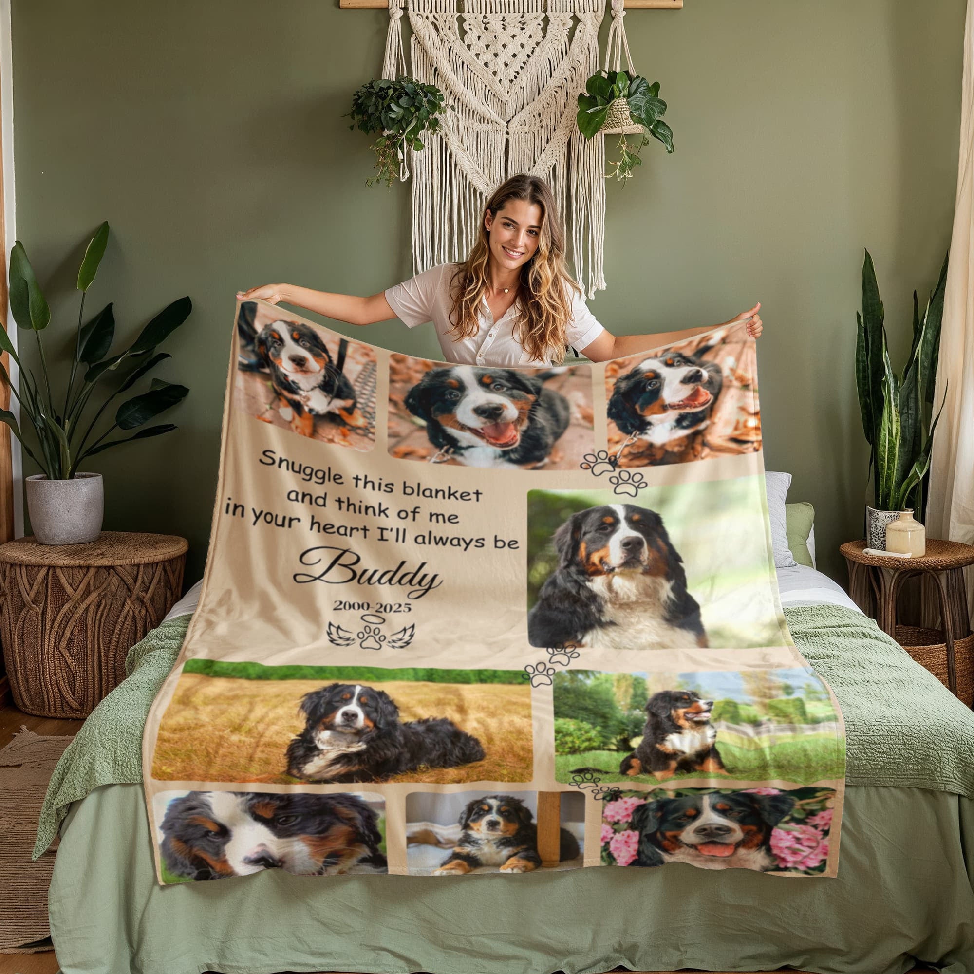 "Snuggle This Blanket and Think of Me" - Pet Memorial Fleece Blanket