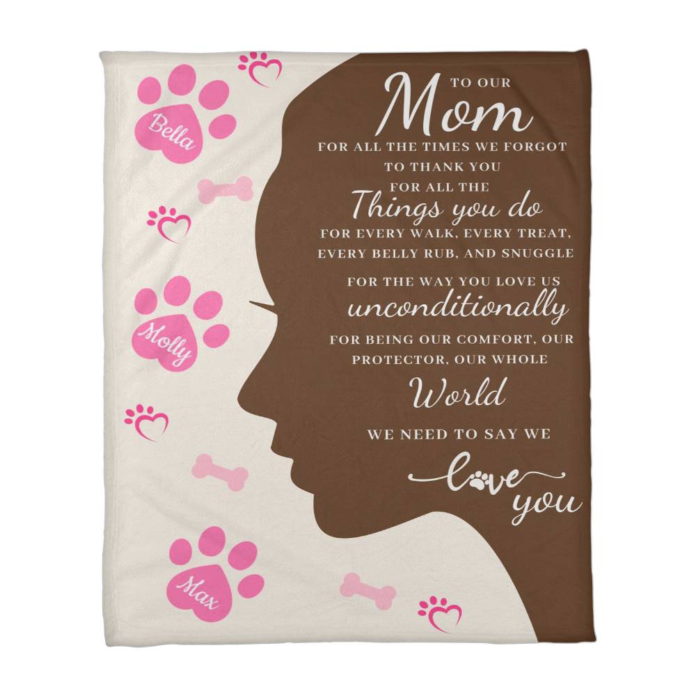 🐾 To Our Mom Dog Blanket - Personalized Dog Names - Dog Mom Gift 🎁 - Fleece Throw