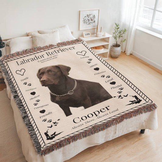 🐾 My Little Buddie Heirloom Woven Blanket – Labrador Retriever - Hunter BW
