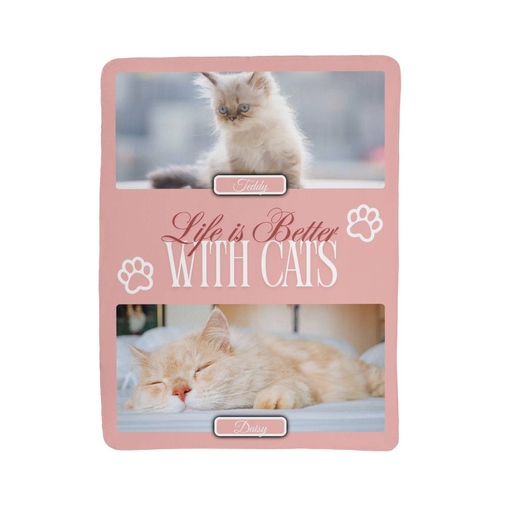 Pink photo album with cat-themed design featuring two cats and text 'Life is Better With Cats'.