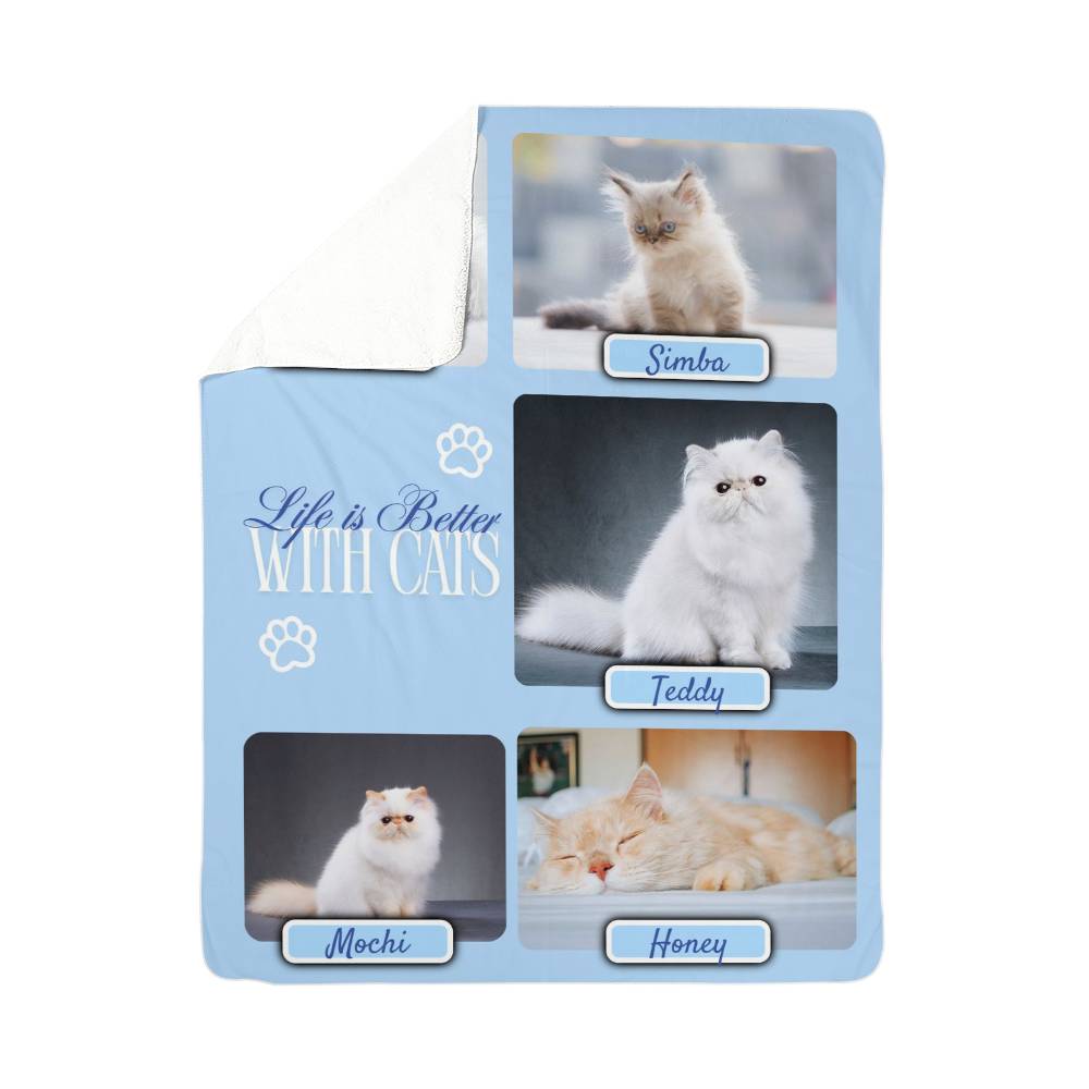 🐾  "Life is better with Cats" Personalized Photo Collage - sherpa blanket