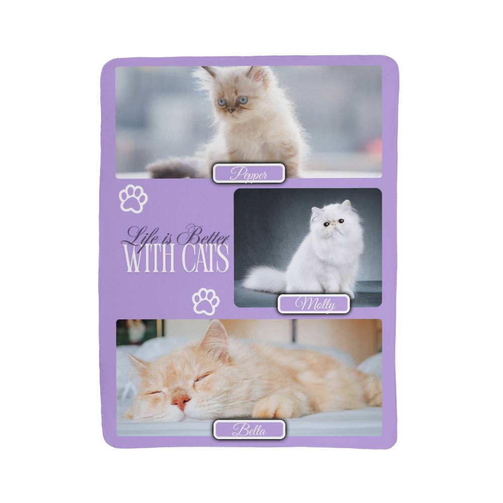 🐾  "Life is better with Cats" Personalized Photo Collage - sherpa blanket