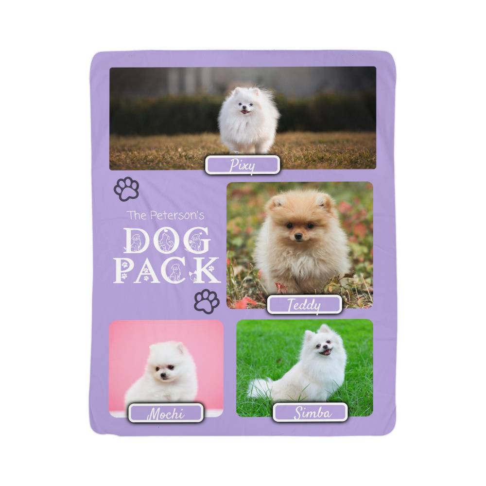 "Dog Pack" Personalized Photo Collage Sherpa Blanket - Multi-Dog Gift