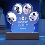 🐾 Personalized Pet Memorial Paw Acrylic Plaque with LED Base – Custom Dog Photo Light Keepsake