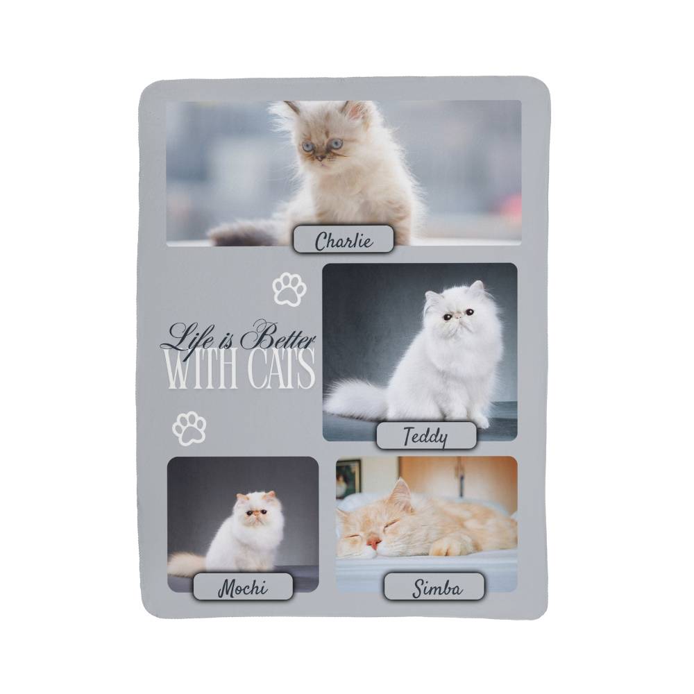Card with four cat images and text 'Life is Better With Cats' on a white background