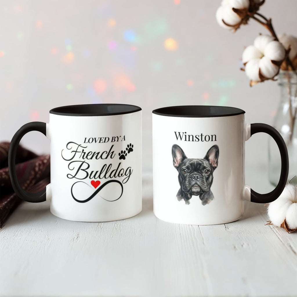 "Loved by a French Bulldog" Water Color Pet Portrait Coffee Mug