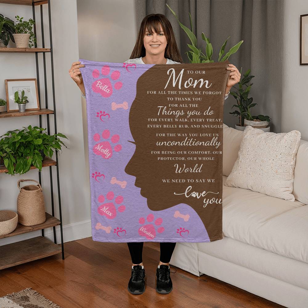 🐾 To Our Mom Dog Blanket - Personalized Dog Names - Dog Mom Gift 🎁 - Fleece Throw