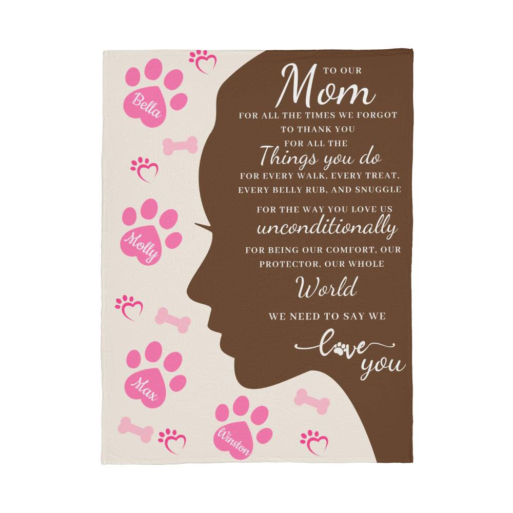 🐾 To Our Mom Dog Blanket - Personalized Dog Names - Dog Mom Gift 🎁 - Fleece Throw