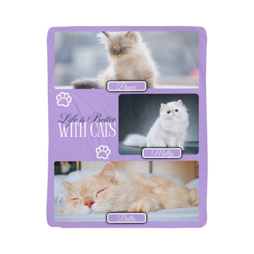 🐾  "Life is better with Cats" Personalized Photo Collage - sherpa blanket