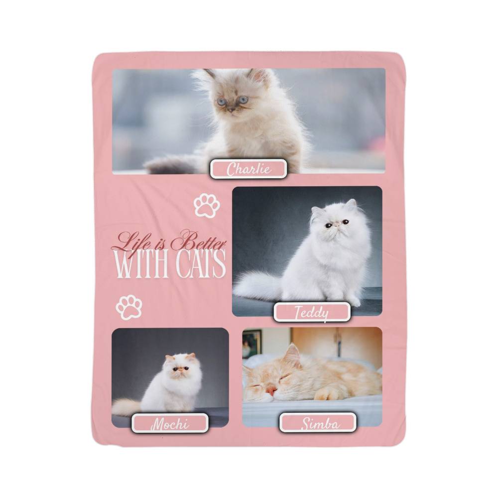 🐾  "Life is better with Cats" Personalized Photo Collage - sherpa blanket
