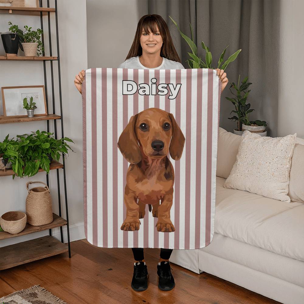 Custom AI Pet Portrait Sherpa Blanket with Striped Background - Personalized Dog Photo Blanket