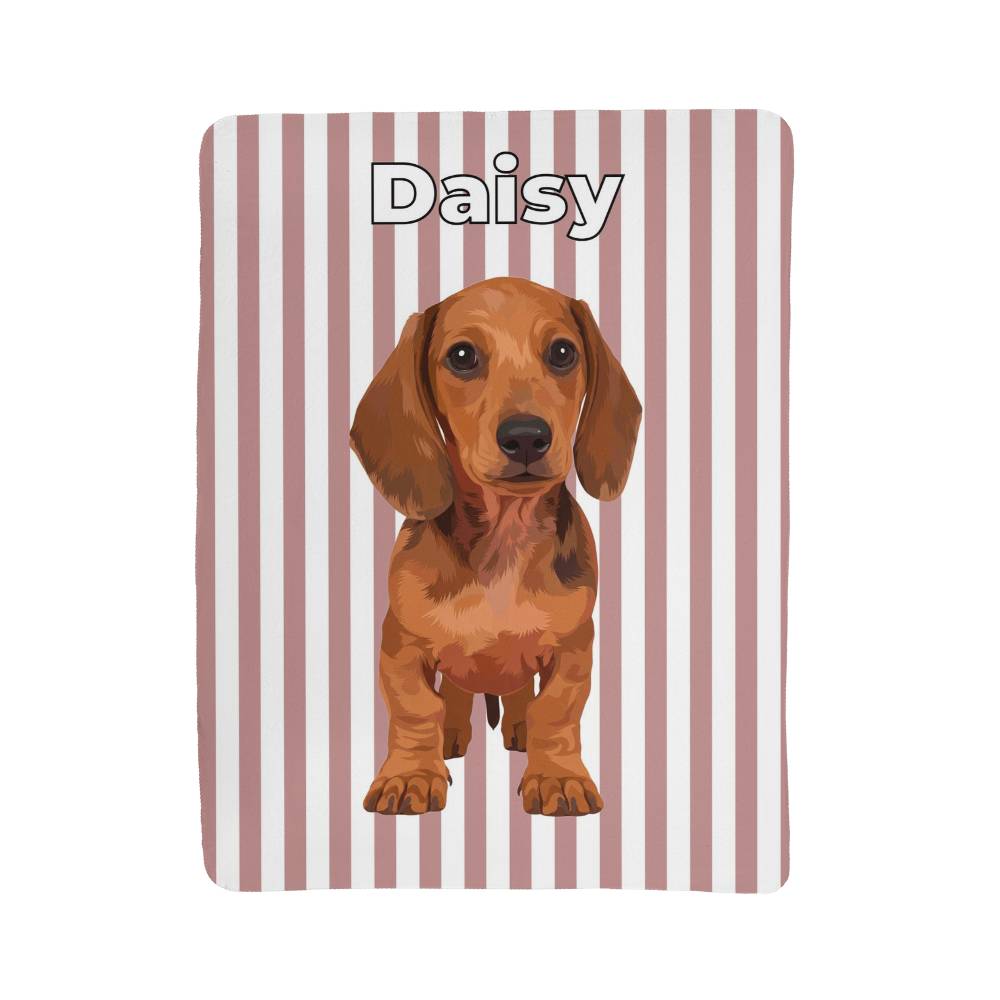 Custom AI Pet Portrait Sherpa Blanket with Striped Background - Personalized Dog Photo Blanket