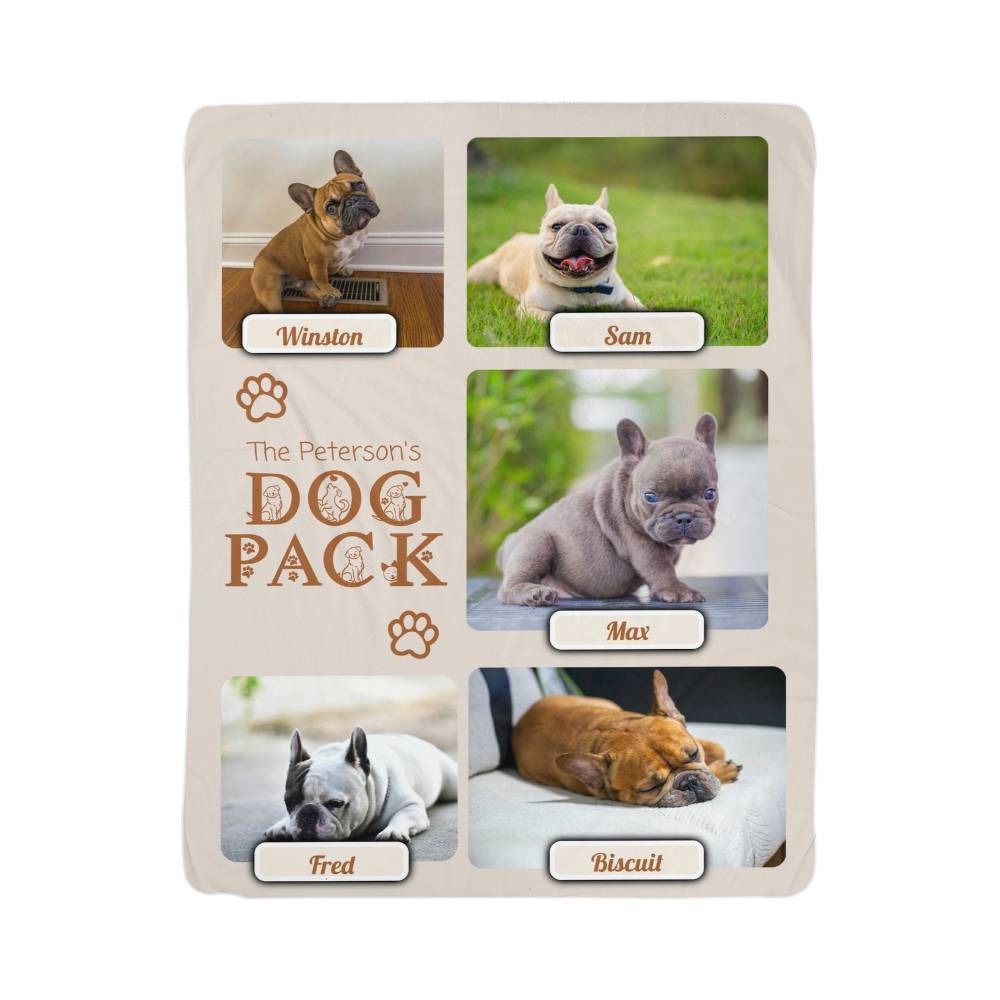 "Dog Pack" Personalized Photo Collage Sherpa Blanket - Multi-Dog Gift