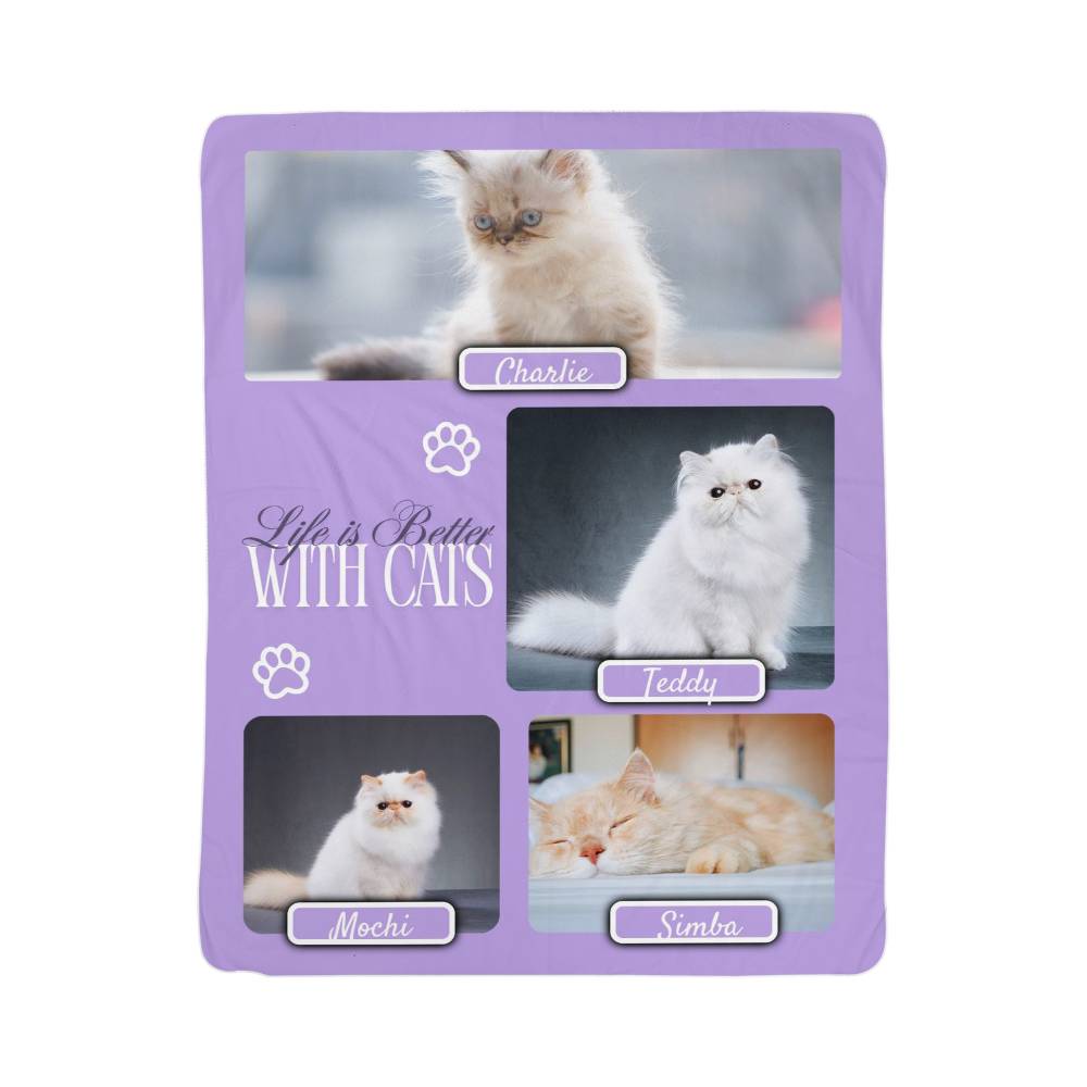 🐾  "Life is better with Cats" Personalized Photo Collage - sherpa blanket