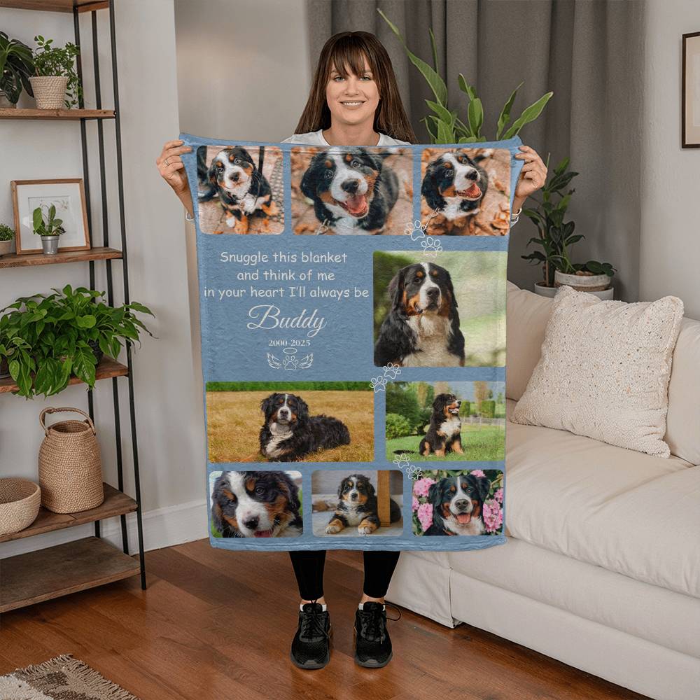 "Snuggle This Blanket and Think of Me" - Pet Memorial Fleece Blanket