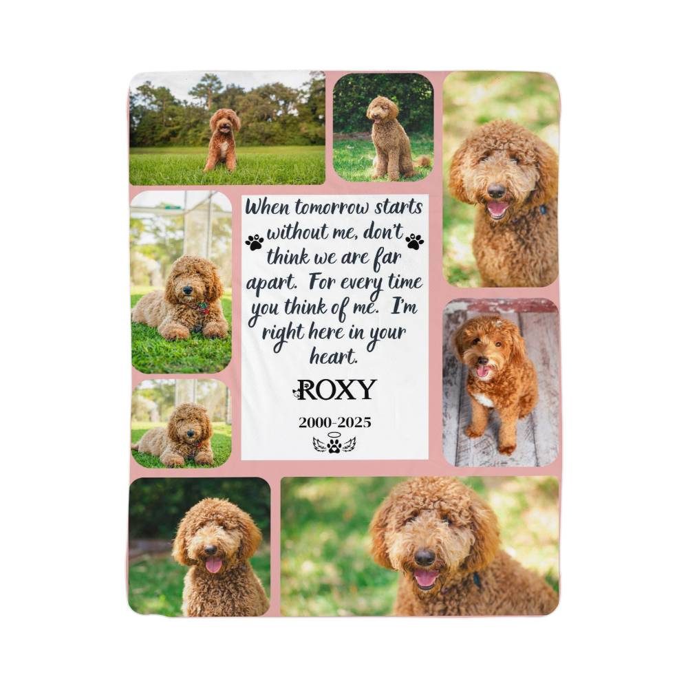 Phone case with multiple photos of a dog and a quote on a white background