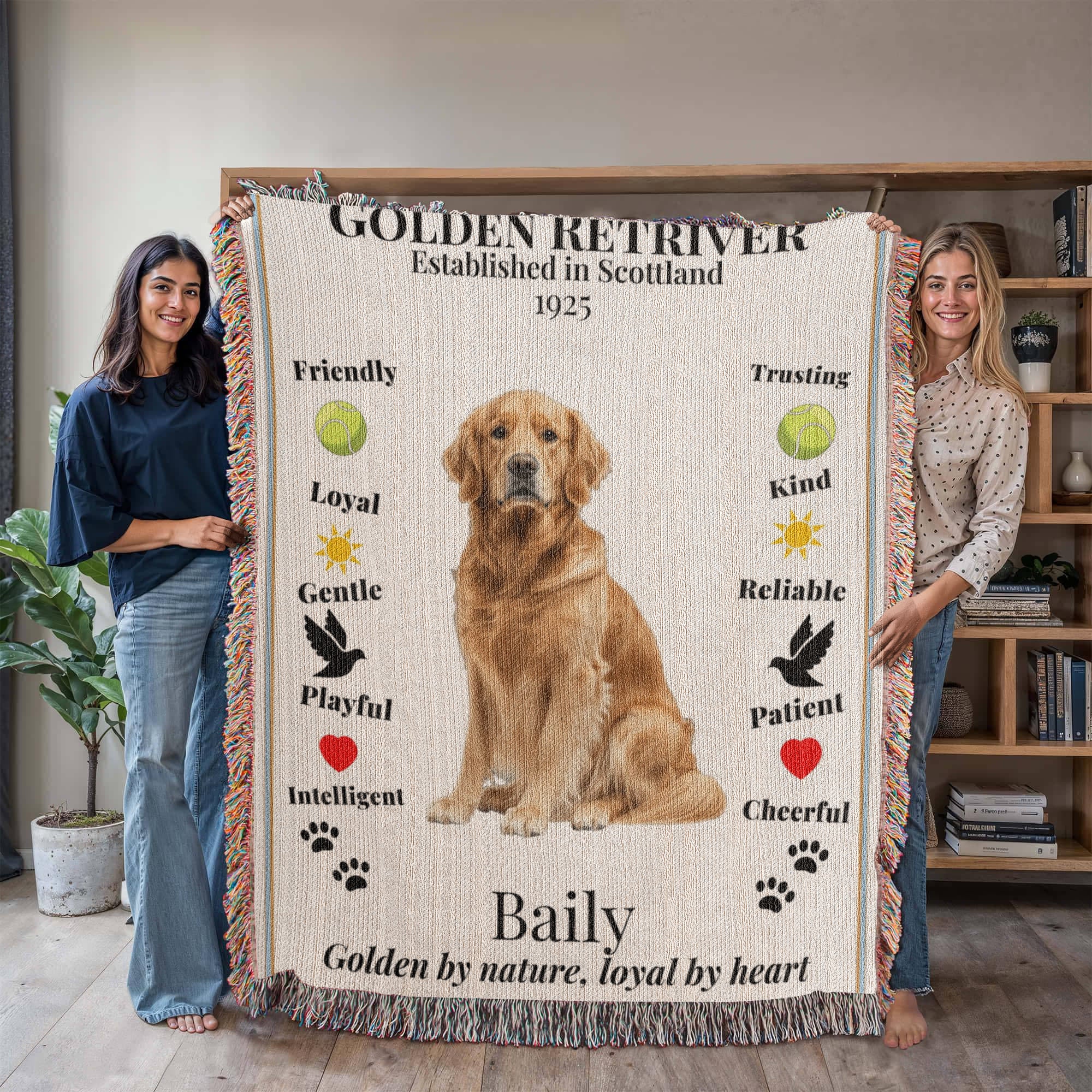 🐾 Woven Blanket – Golden Retriever  Play Edition