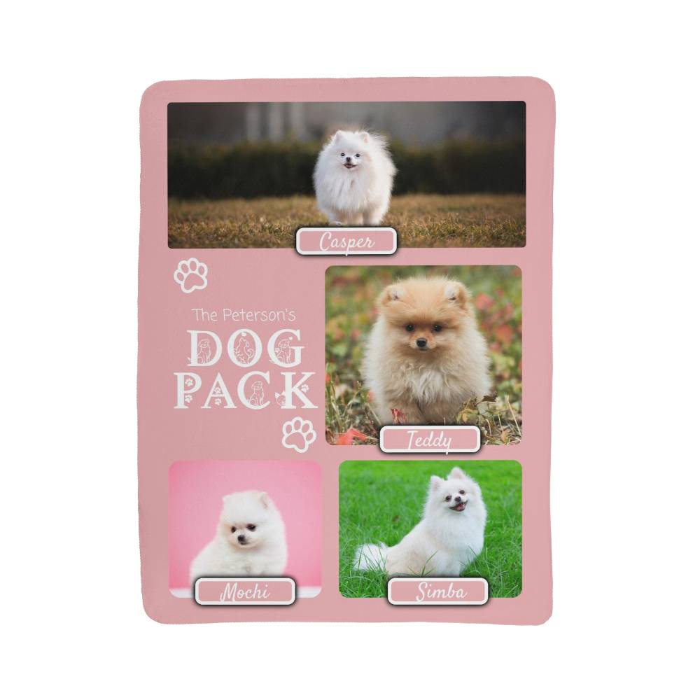 "Dog Pack" Personalized Photo Collage Sherpa Blanket - Multi-Dog Gift