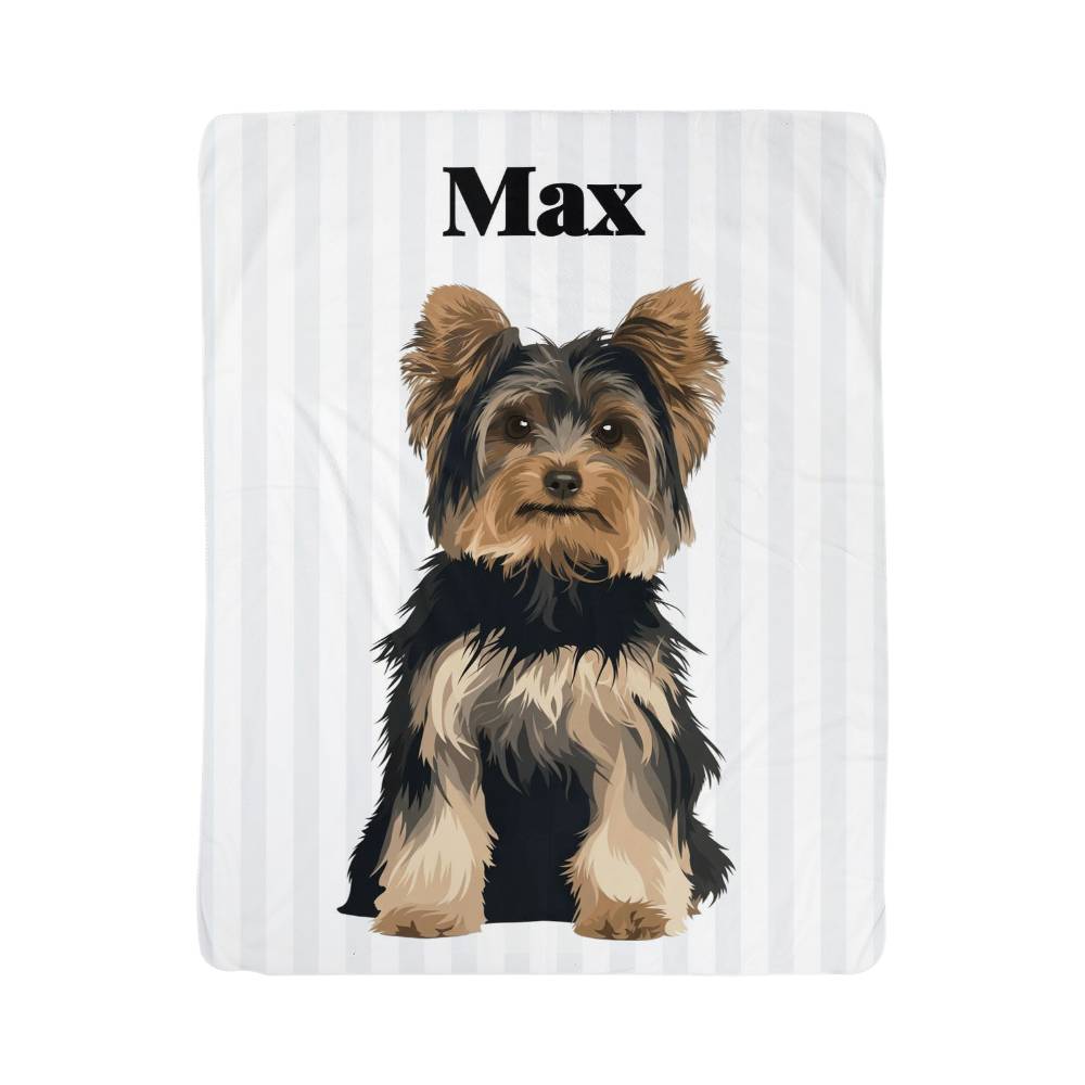 Custom AI Pet Portrait Sherpa Blanket with Striped Background - Personalized Dog Photo Blanket