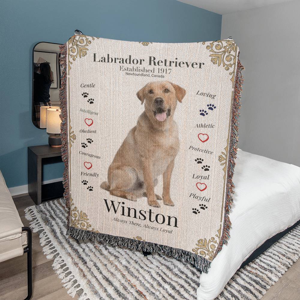 🐾 My Little Buddie Heirloom Woven Blanket – Labrador Retriever - Gold Frame