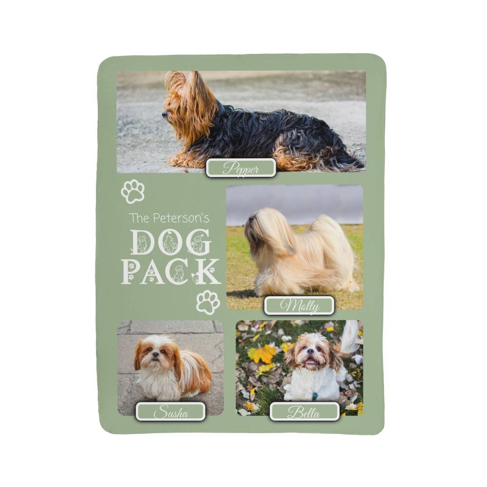 "Dog Pack" Personalized Photo Collage Sherpa Blanket - Multi-Dog Gift