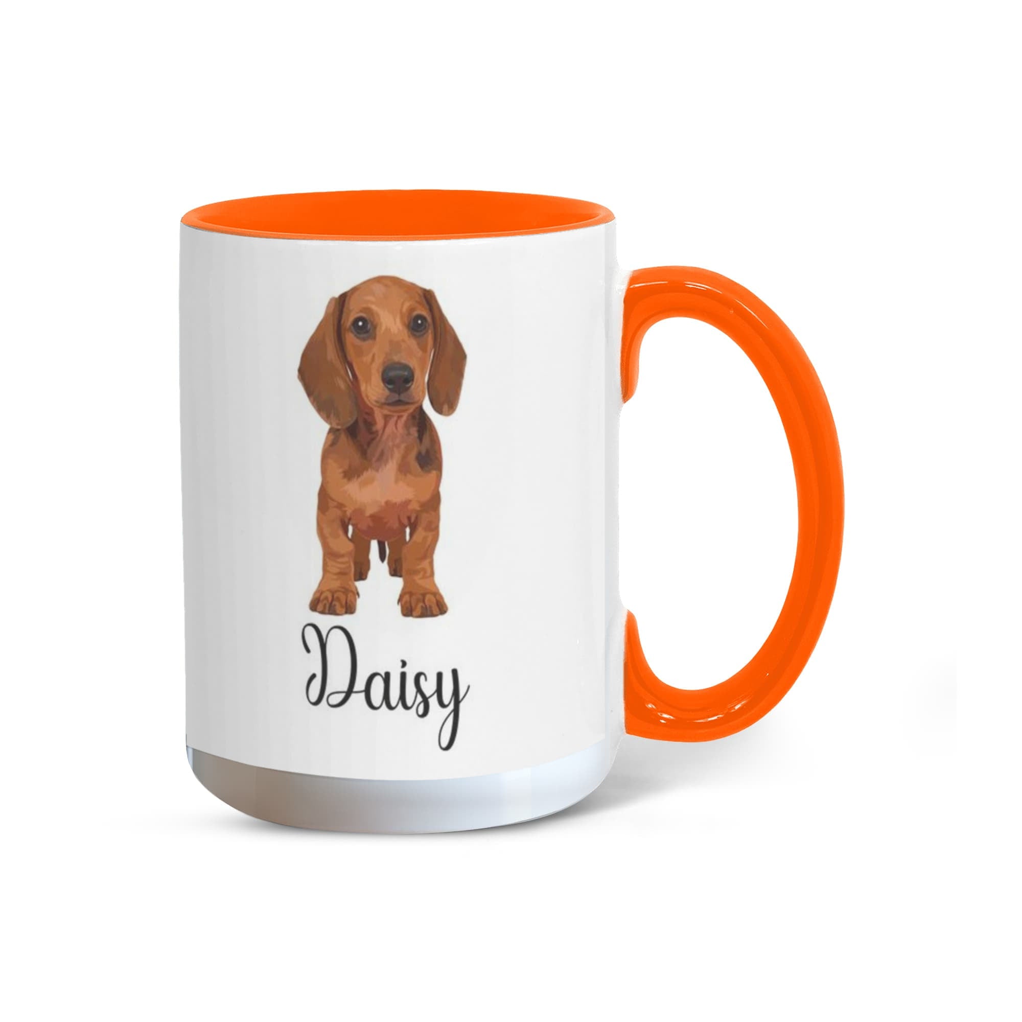Mug with a dachshund illustration and the name 'Daisy' on a white background