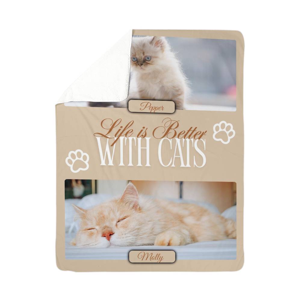 🐾  "Life is better with Cats" Personalized Photo Collage - sherpa blanket