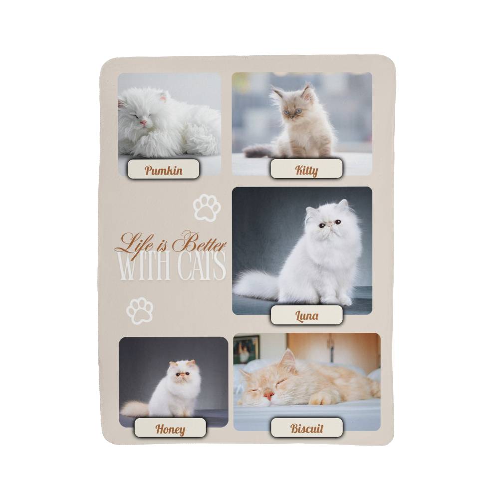 🐾  "Life is better with Cats" Personalized Photo Collage - sherpa blanket