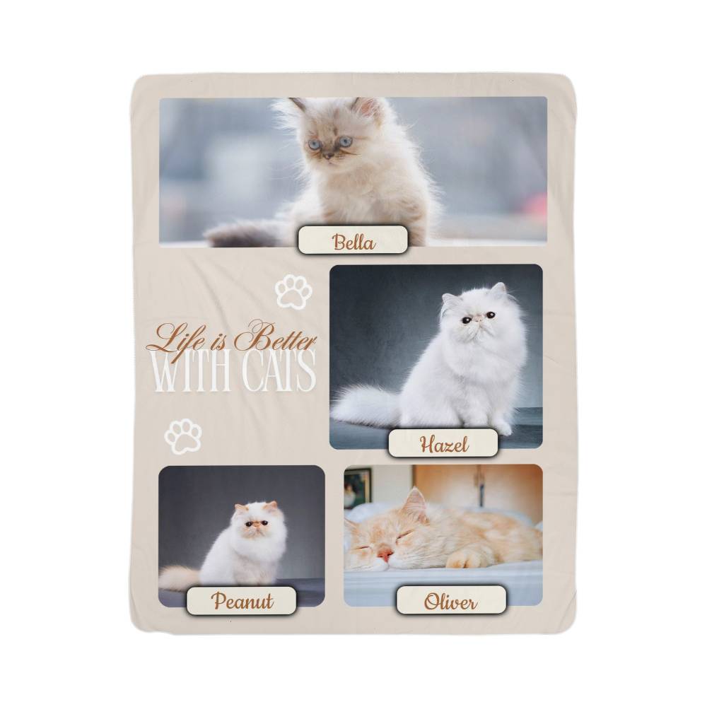 🐾  "Life is better with Cats" Personalized Photo Collage - sherpa blanket