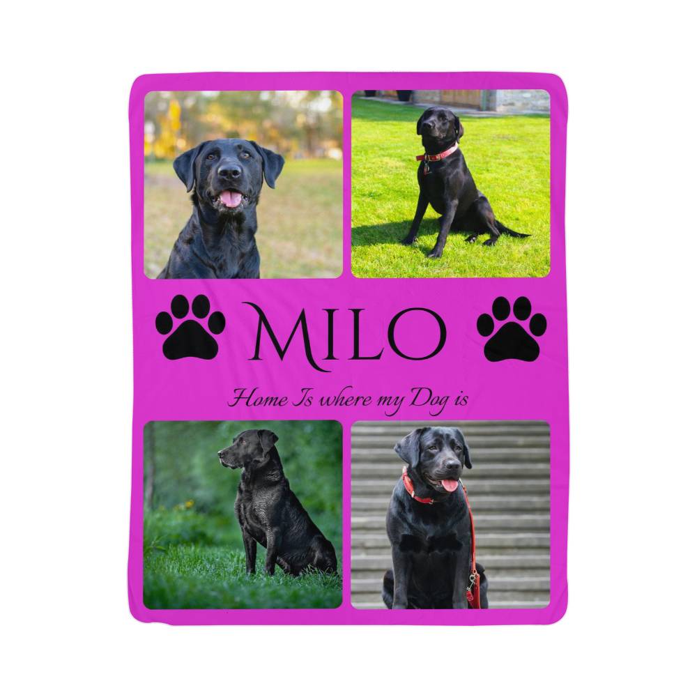 🐾 "Home is where my dog is" - Sherpa Blanket - Personalized name and photos