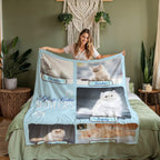 Personalized Multi-Cat Photo Blanket - Custom Cat Collage Fleece Blanket - 2-5 Cats Names & Photos