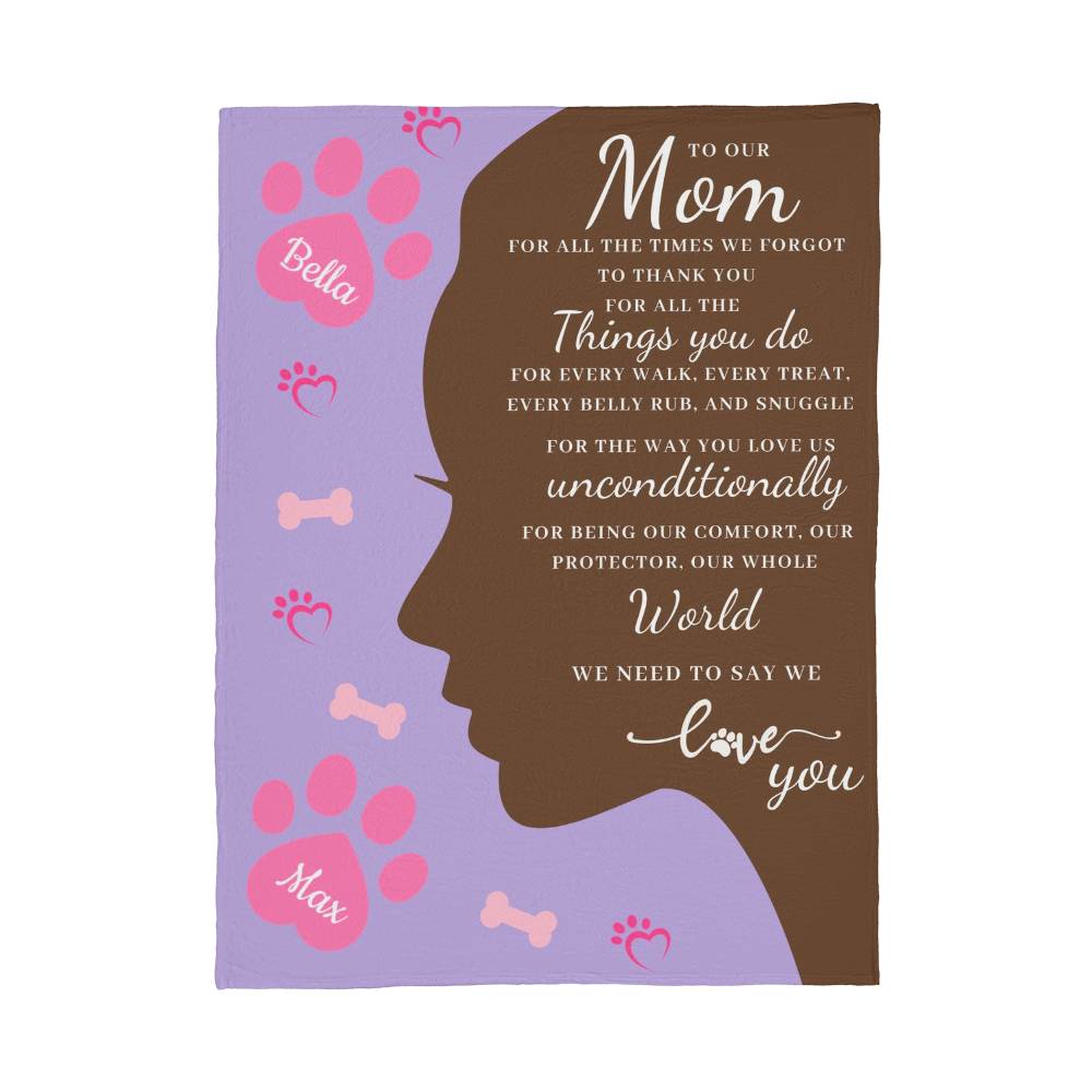 🐾 To Our Mom Dog Blanket - Personalized Dog Names - Dog Mom Gift 🎁 - Fleece Throw