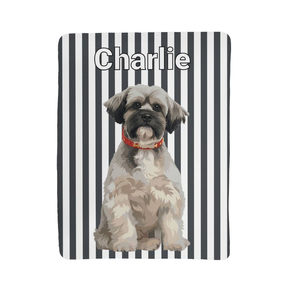Custom AI Pet Portrait Sherpa Blanket with Striped Background - Personalized Dog Photo Blanket