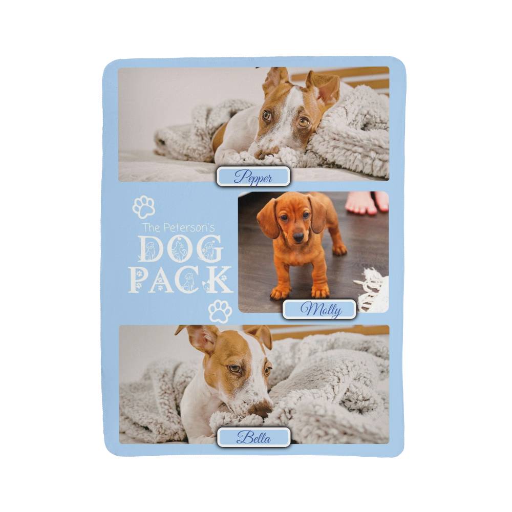 "Dog Pack" Personalized Photo Collage Sherpa Blanket - Multi-Dog Gift