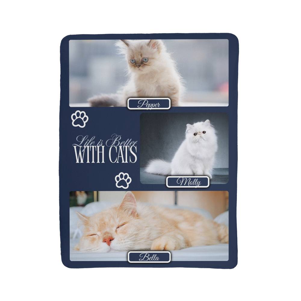 🐾  "Life is better with Cats" Personalized Photo Collage - sherpa blanket
