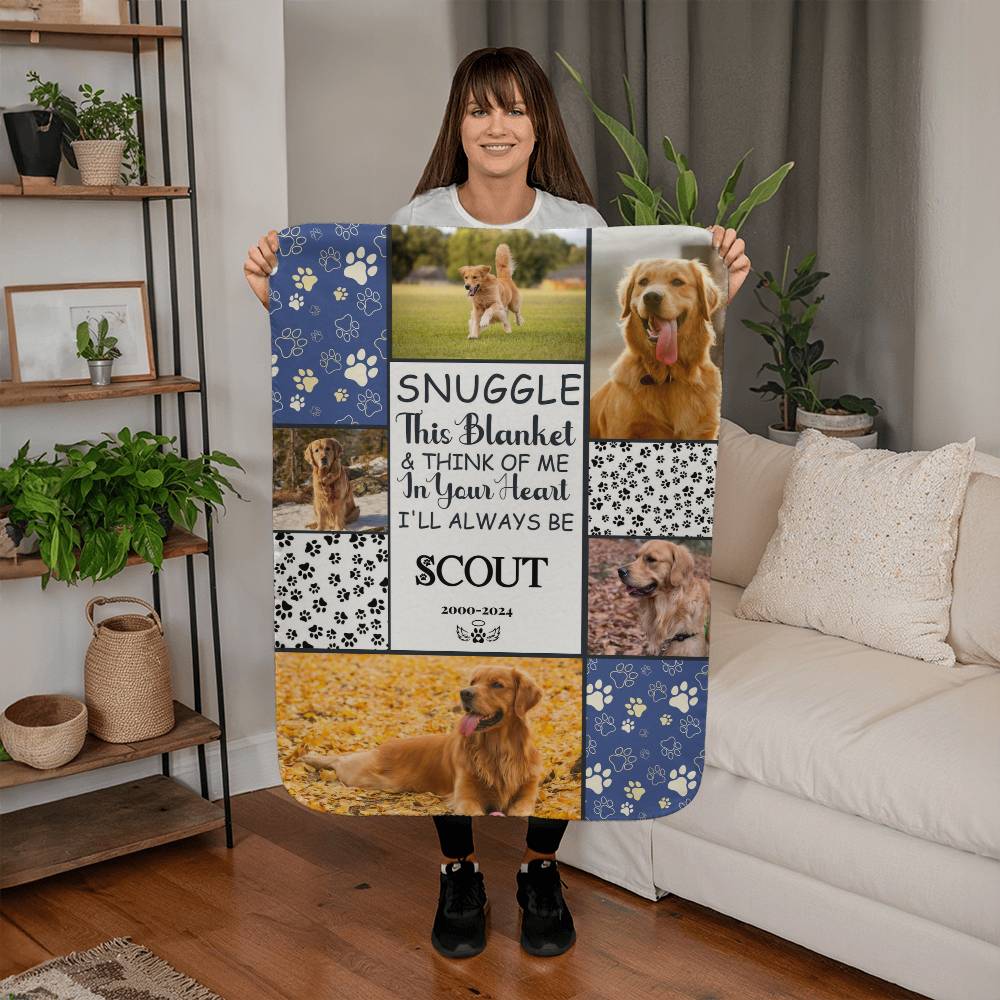 🐾 "Snuggle this blanket" Memorial - Sherpa Blanket - Personalized name and photos