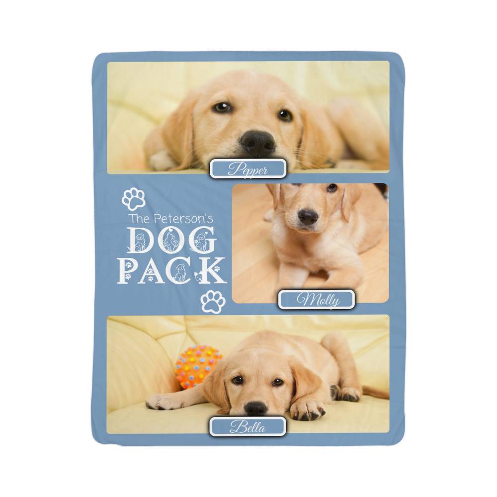 "Dog Pack" Personalized Photo Collage Sherpa Blanket - Multi-Dog Gift