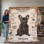 🐾 Woven Blanket – French Bulldog Edition - Gold Embellishment